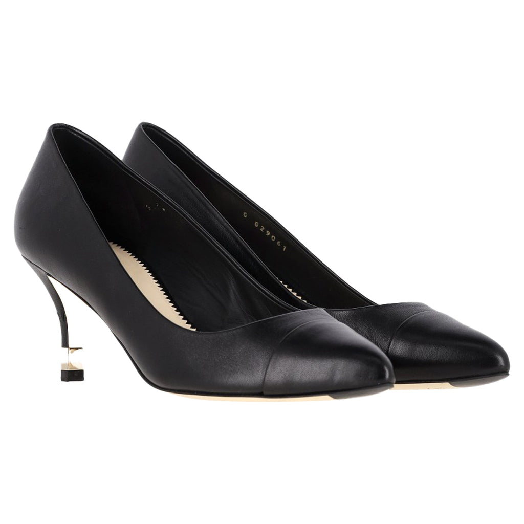 Chanel Cap Toe Pearl Detail CC Logo Pumps in Black Leather