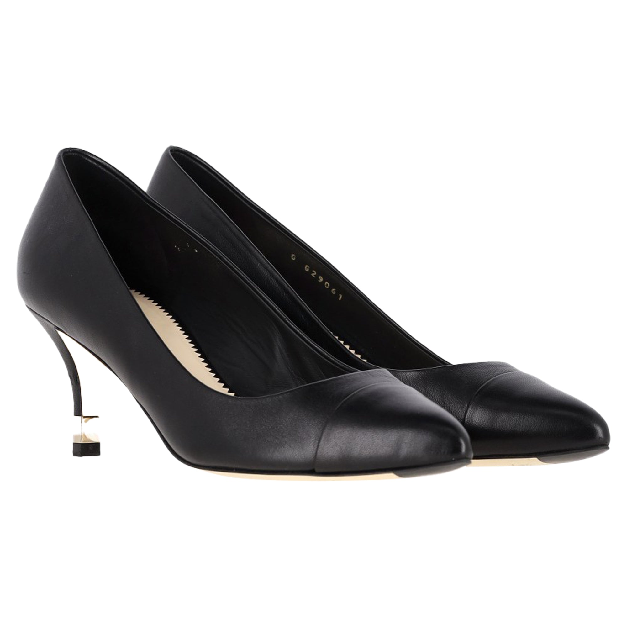 Chanel Cap Toe Pearl Detail CC Logo Pumps in Black Leather