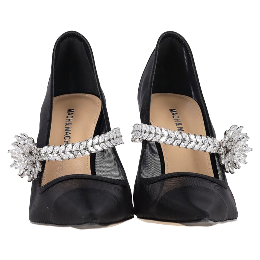 Mach & Mach Lotus Flower Heels in Black Mesh