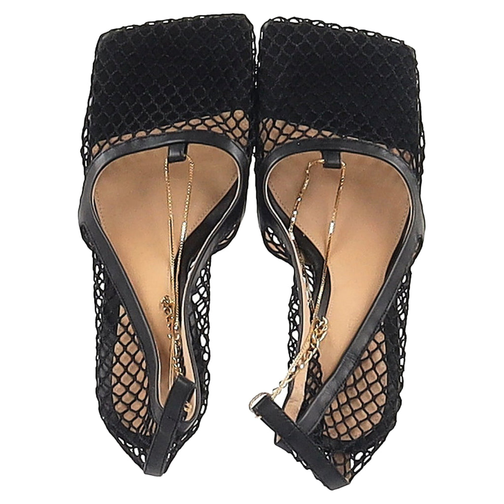 Women's Bottega Veneta Stretch Pumps in Black Mesh and Leather