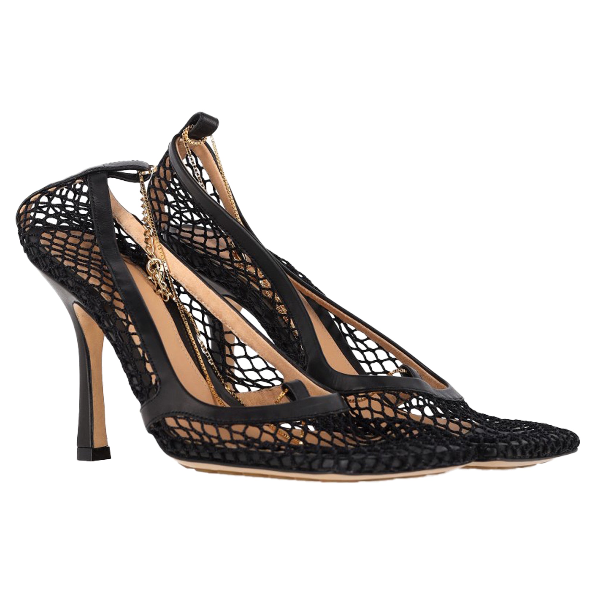 Women's Bottega Veneta Stretch Pumps in Black Mesh and Leather