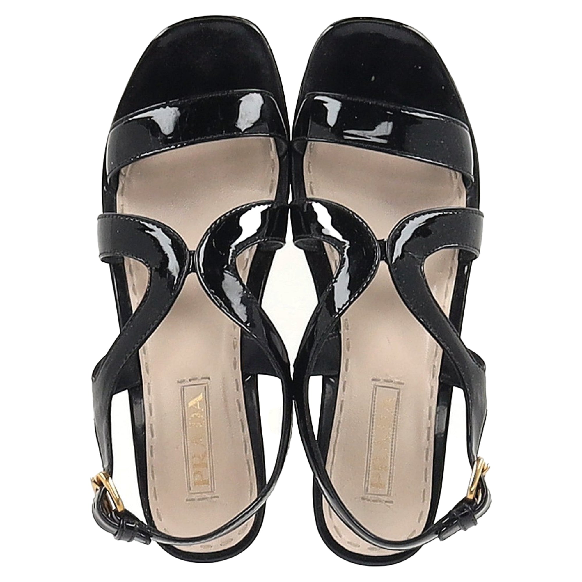 Prada Slingback Wedge Sandals in Black Patent Leather