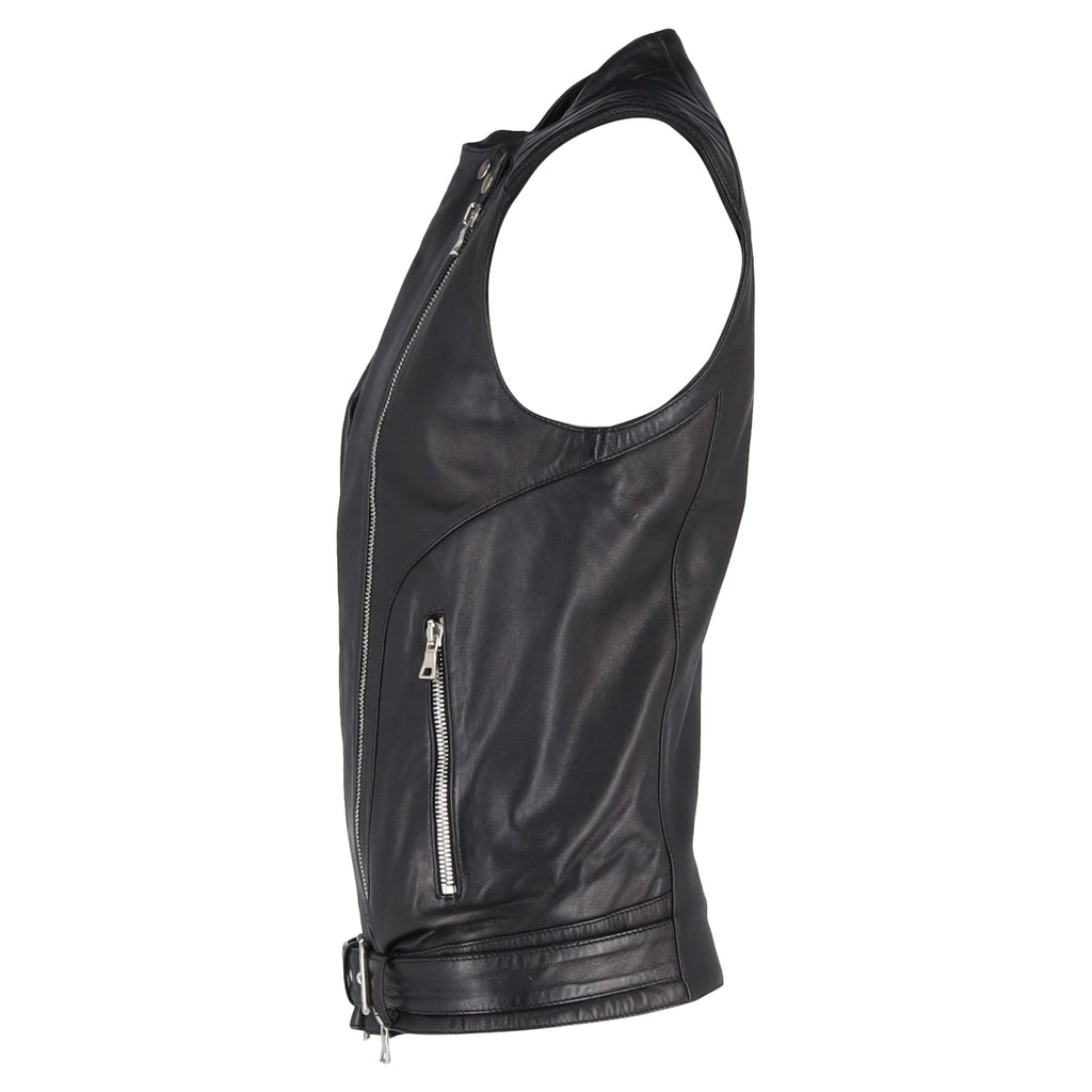 Balmain Belted Vest Jacket in Black Leather