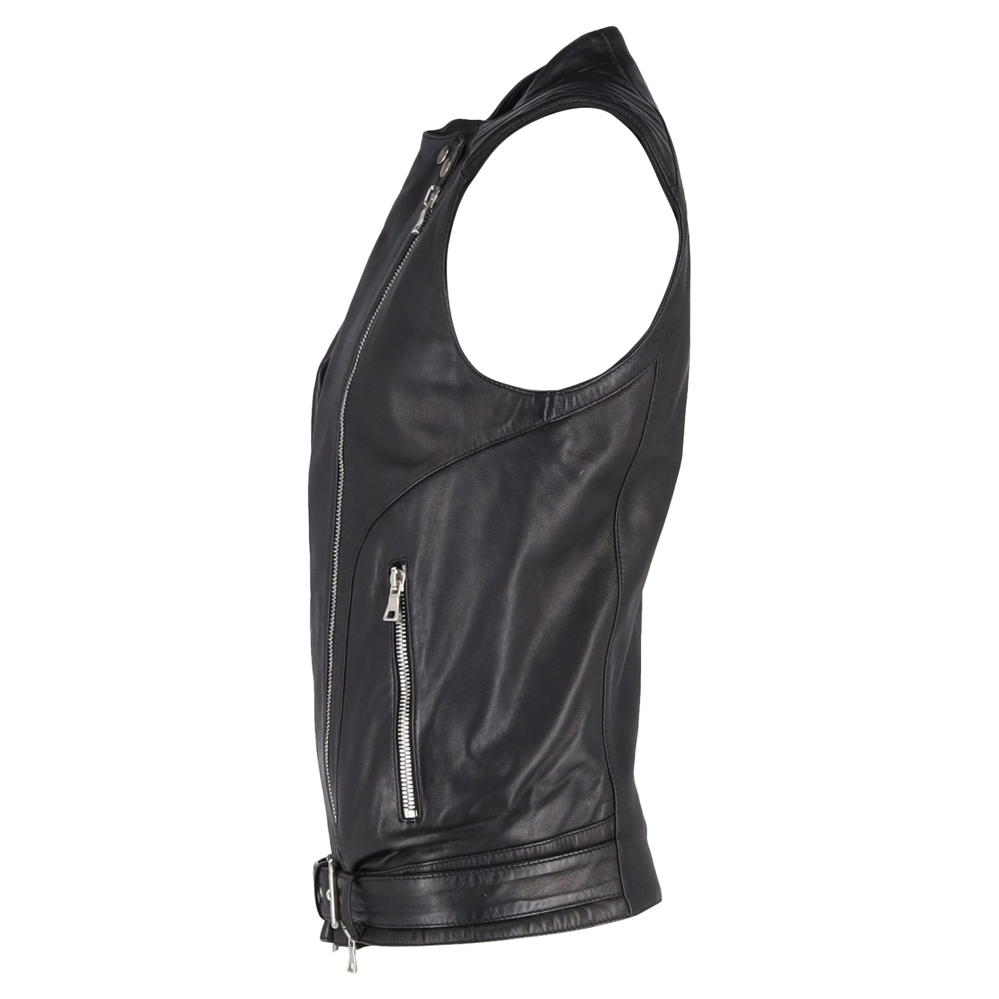 Balmain Belted Vest Jacket in Black Leather