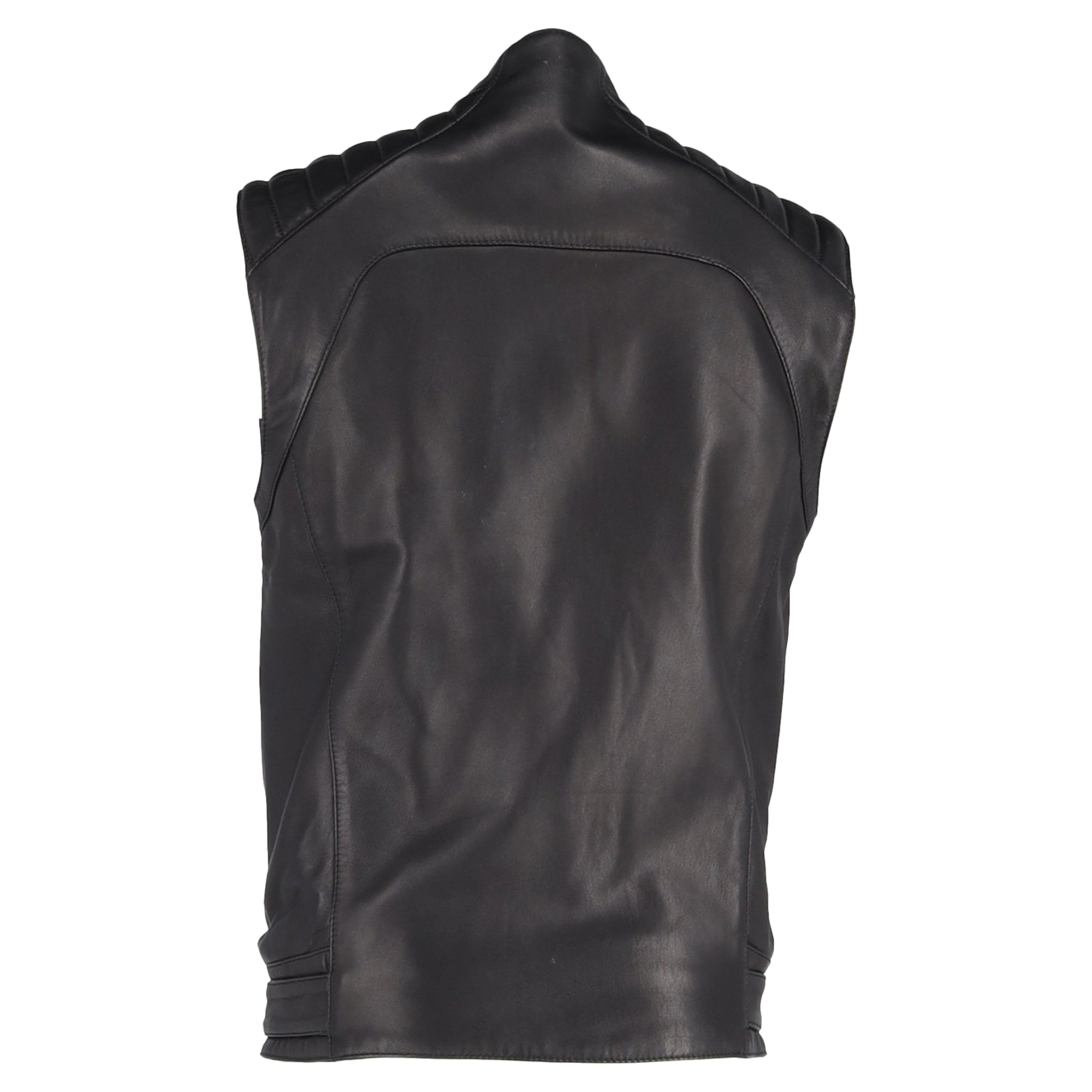 Balmain Belted Vest Jacket in Black Leather