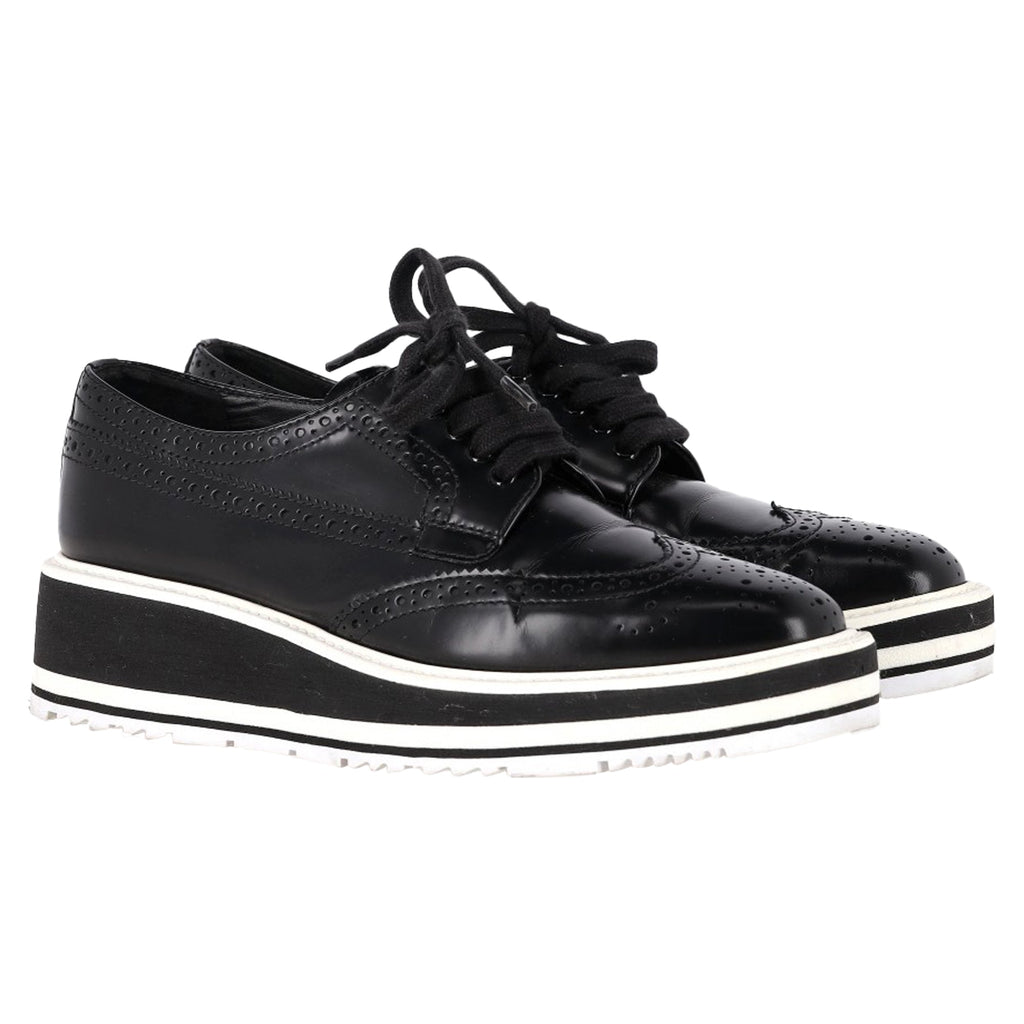 Prada Platform Brogues in Black Leather