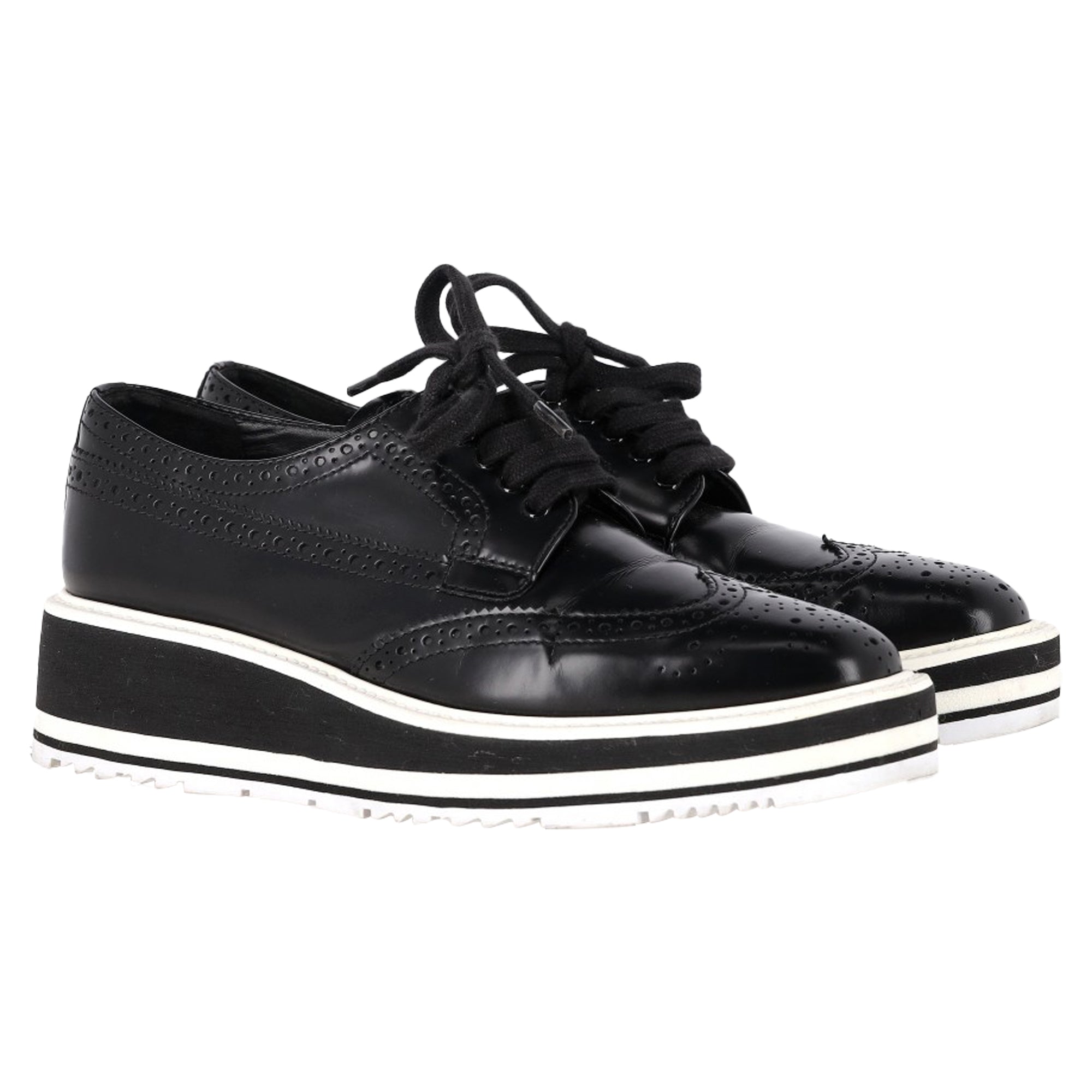 Prada Platform Brogues in Black Leather