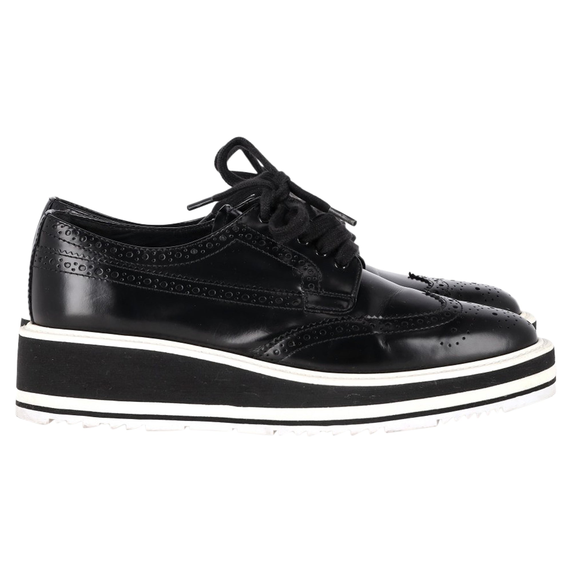 Prada Platform Brogues in Black Leather