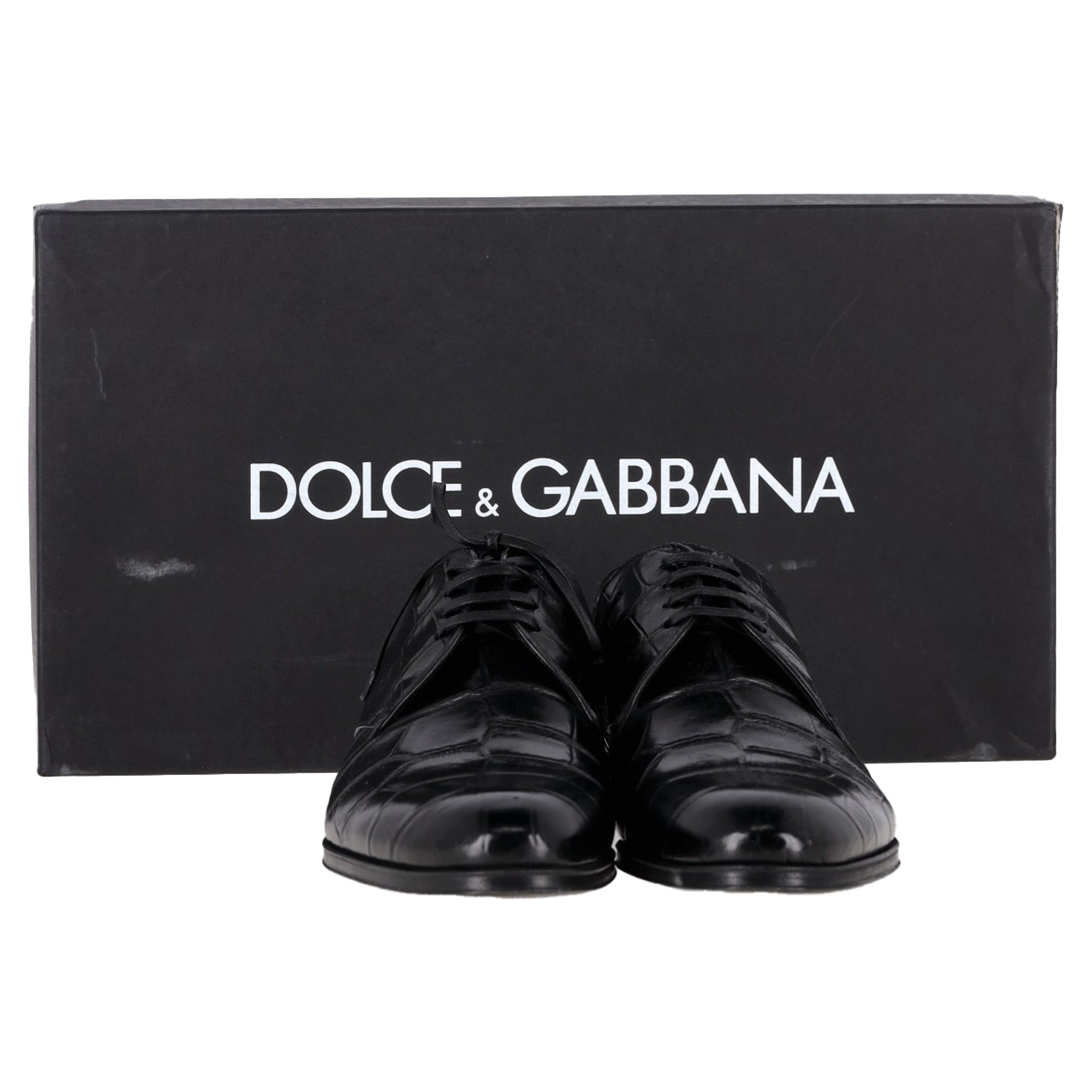 Women's Dolce & Gabbana Croc Embossed Derby Shoes in Black Leather