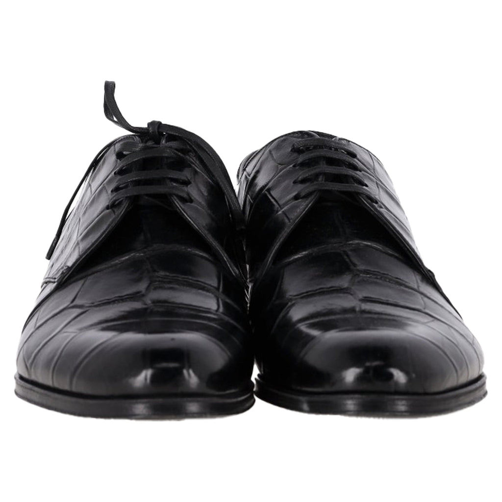 Women's Dolce & Gabbana Croc Embossed Derby Shoes in Black Leather