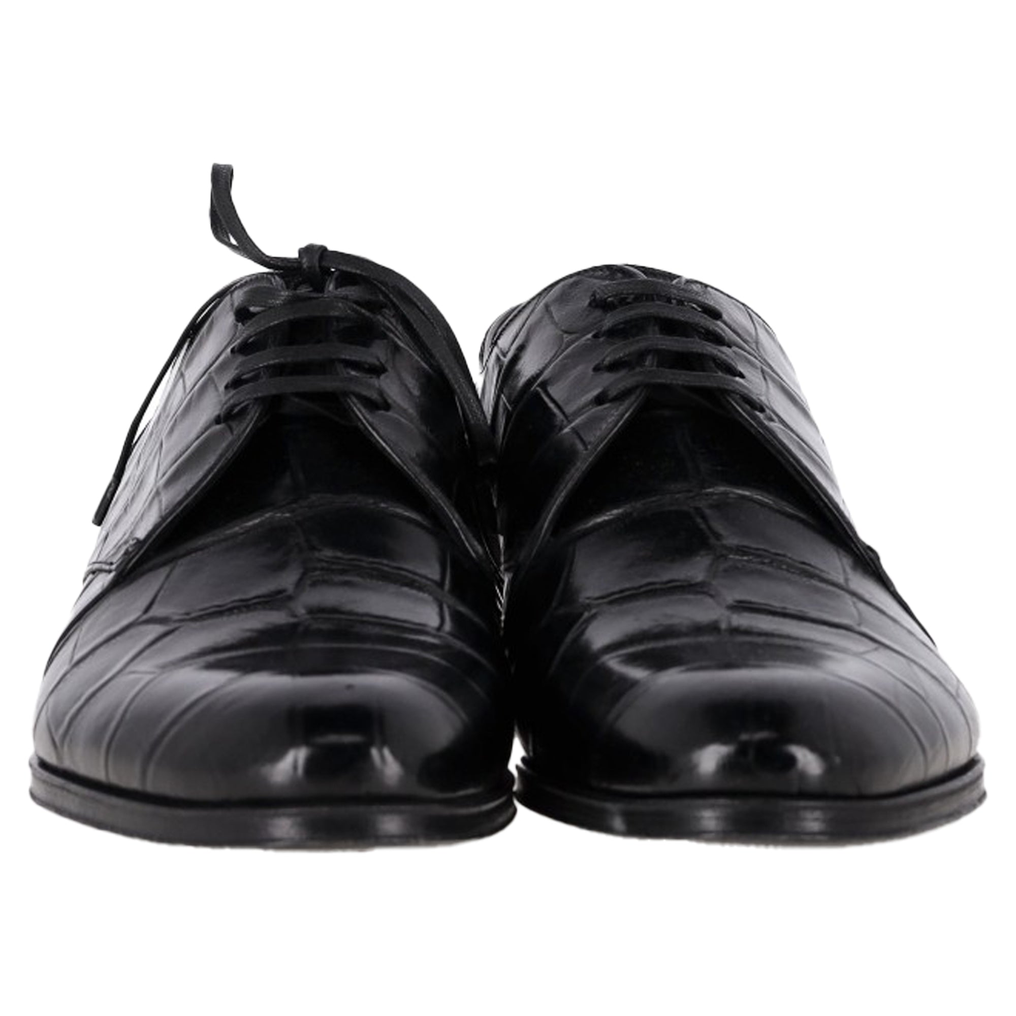 Women's Dolce & Gabbana Croc Embossed Derby Shoes in Black Leather