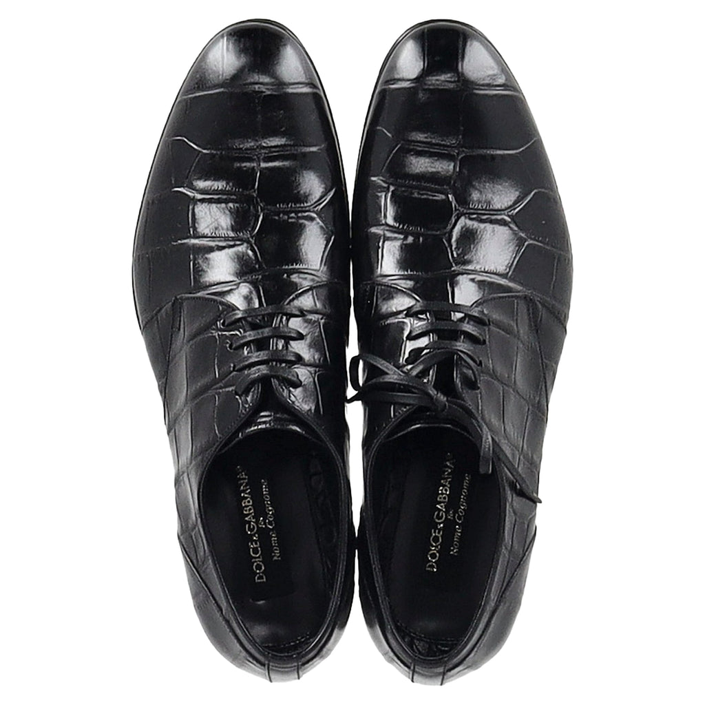 Women's Dolce & Gabbana Croc Embossed Derby Shoes in Black Leather