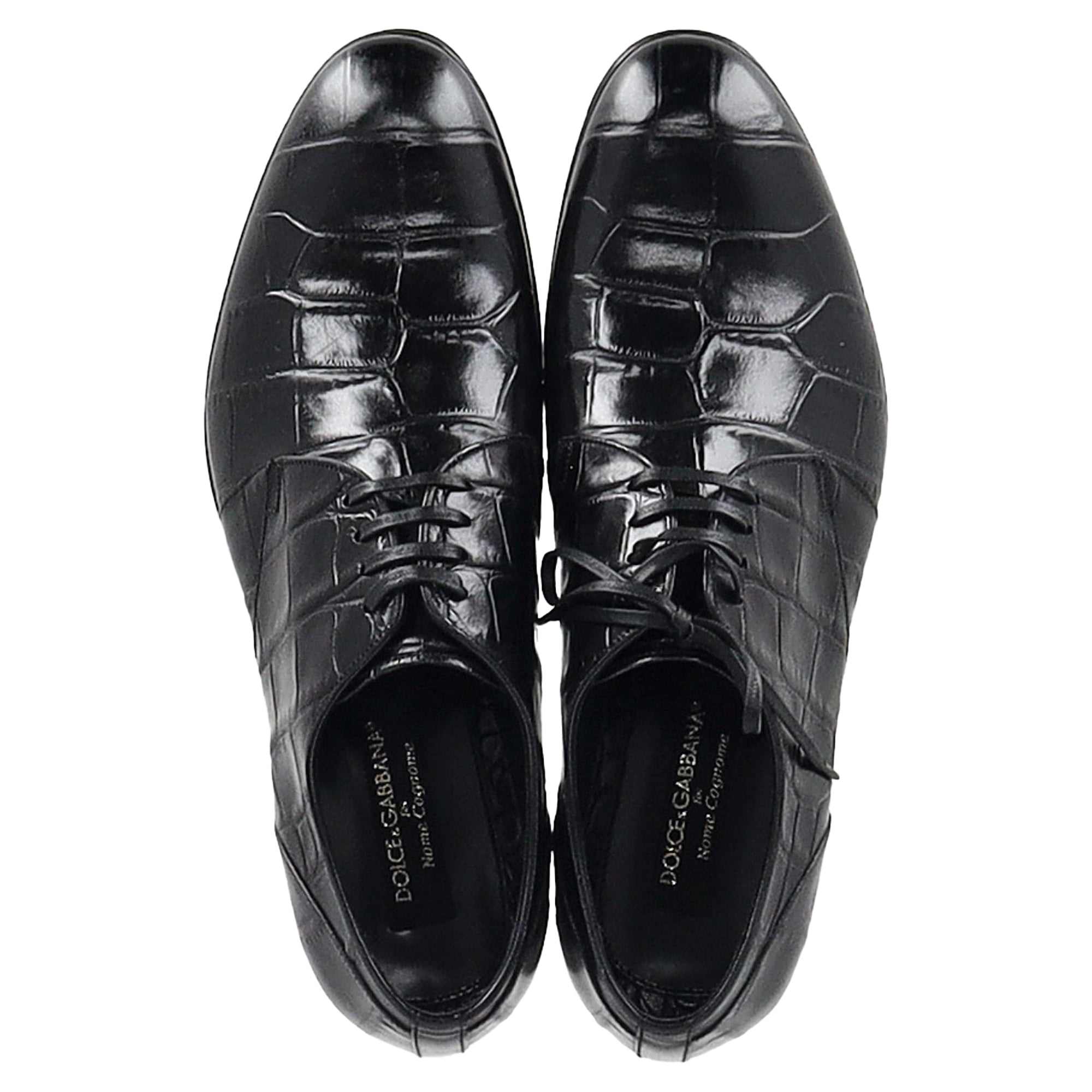 Women's Dolce & Gabbana Croc Embossed Derby Shoes in Black Leather