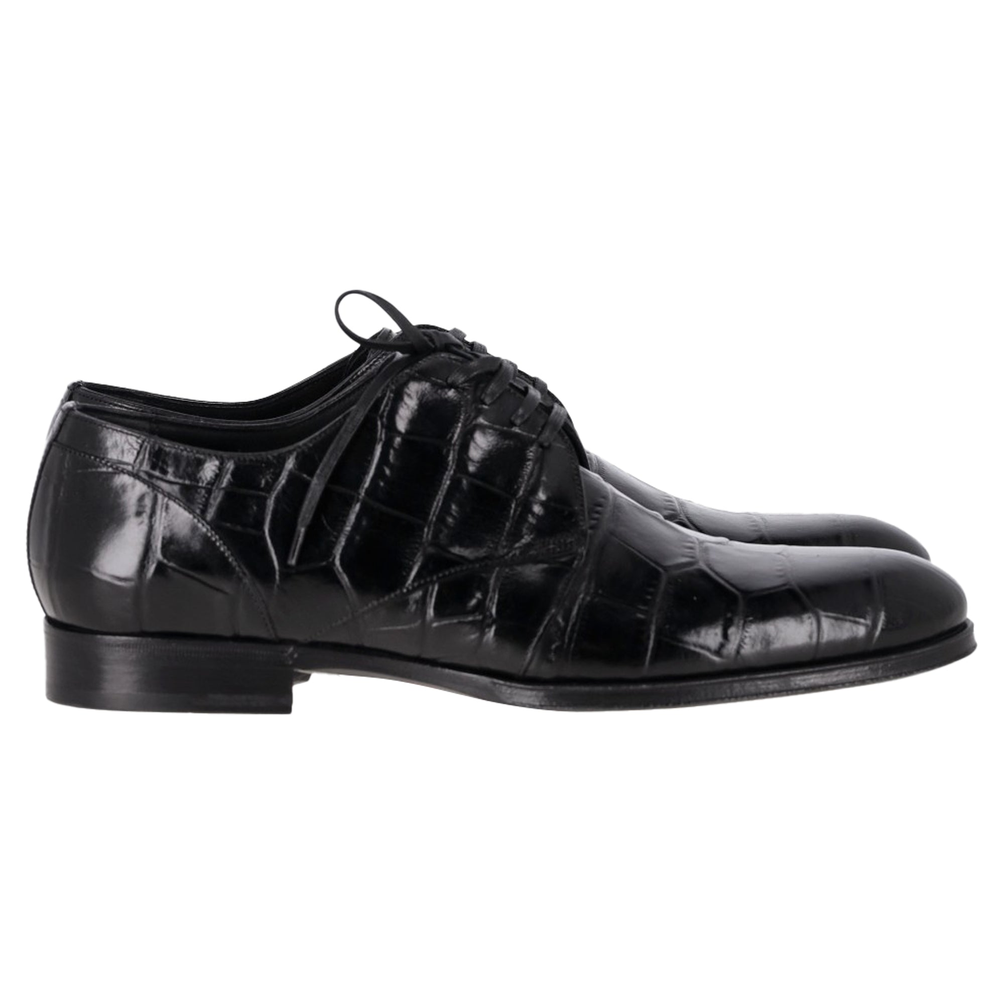 Women's Dolce & Gabbana Croc Embossed Derby Shoes in Black Leather
