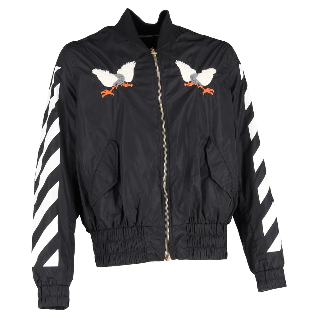 Off-White Eagle-Embroidered Bomber Jacket in Black Polyamide