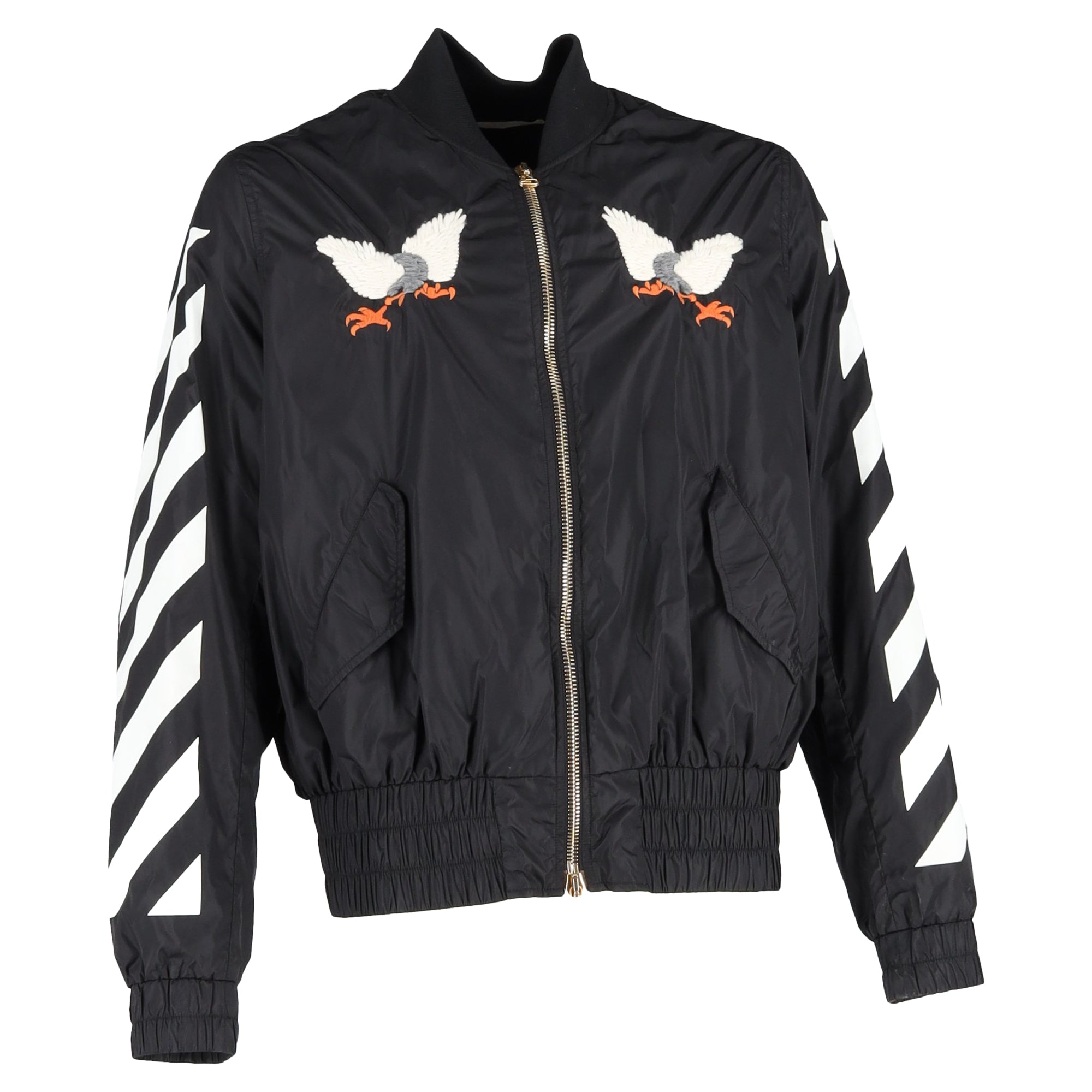 Off-White Eagle-Embroidered Bomber Jacket in Black Polyamide