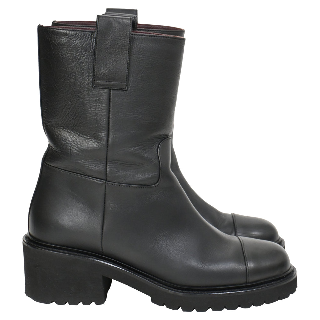 Chanel 2020 Interlocking CC Logo Moto Boots in Black Leather