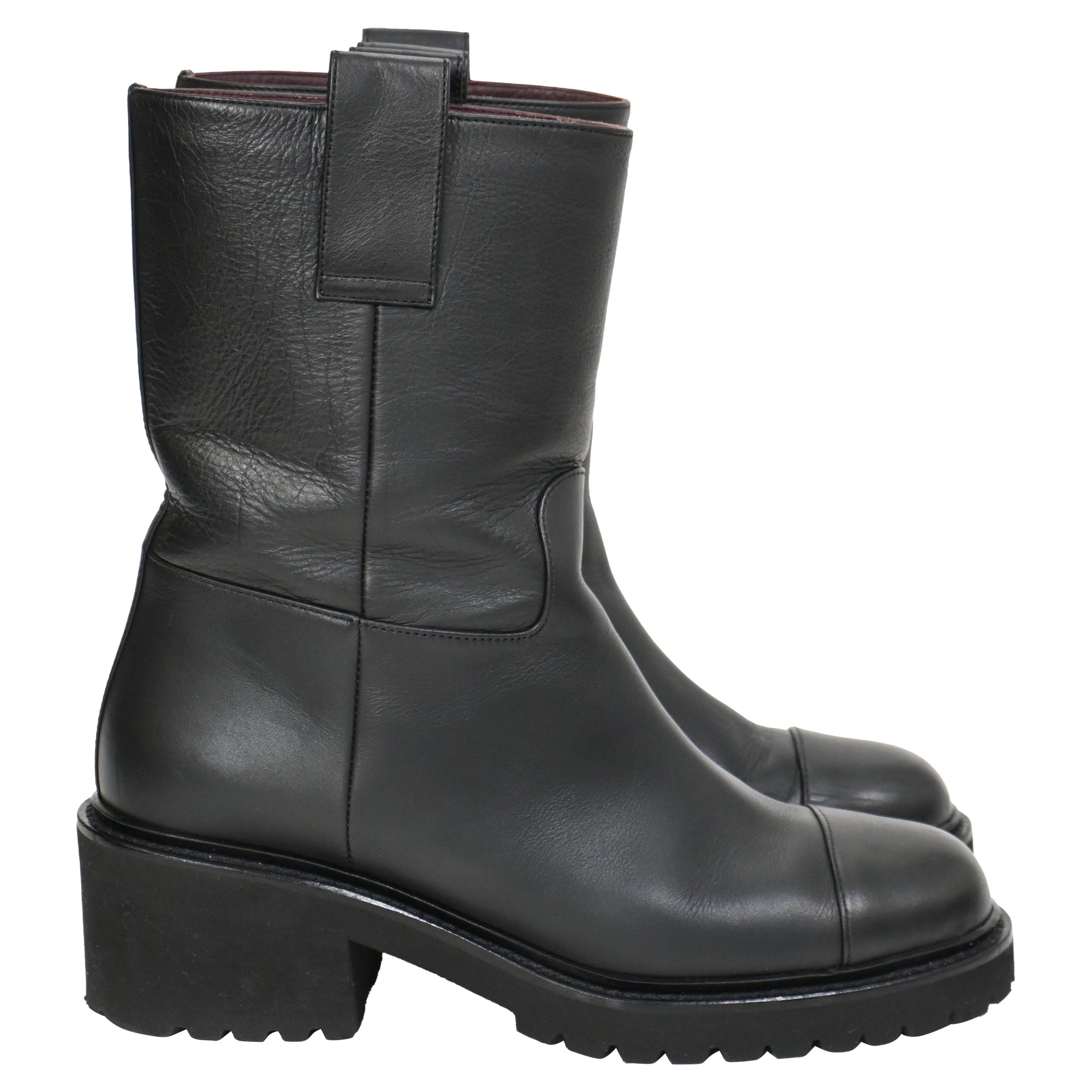 Chanel 2020 Interlocking CC Logo Moto Boots in Black Leather