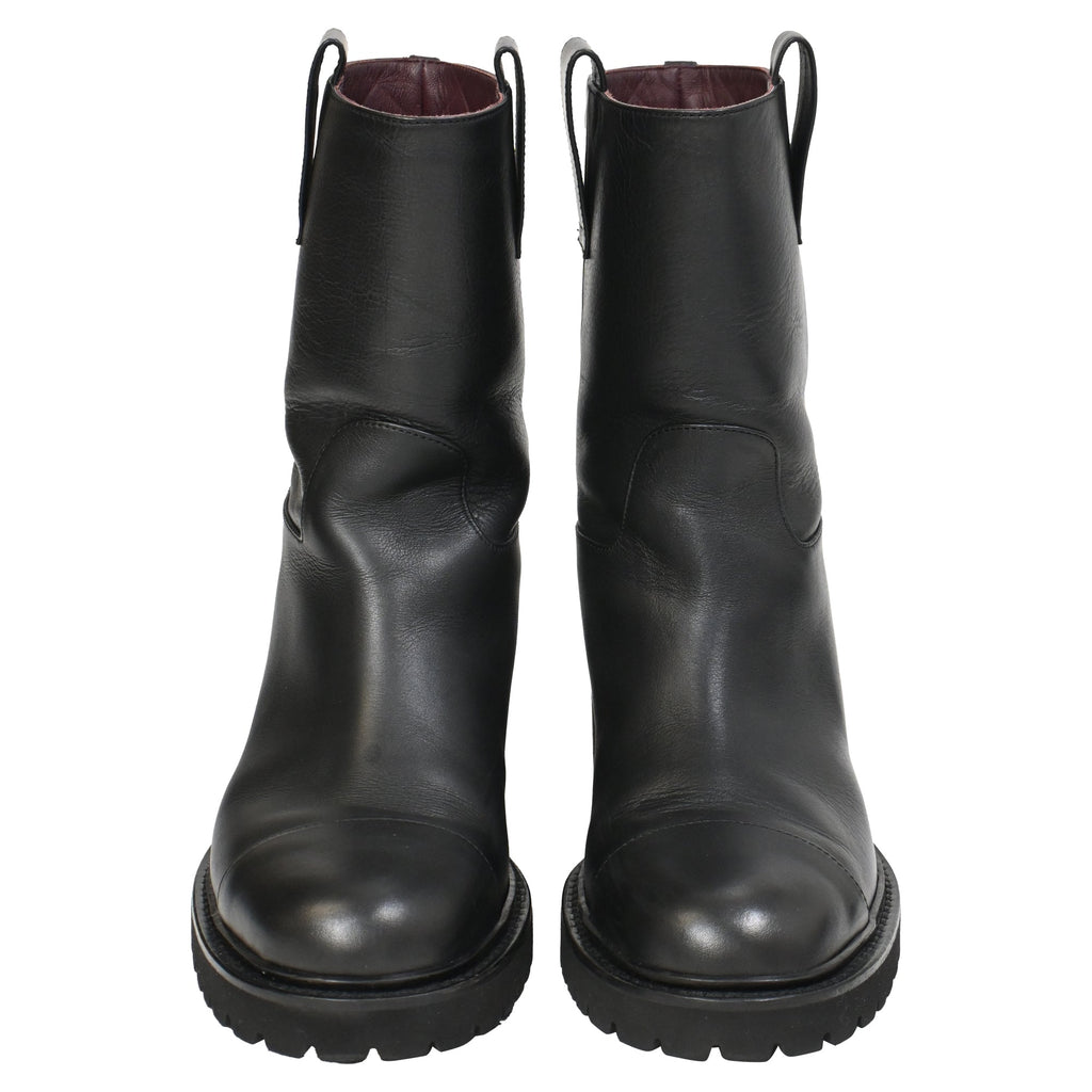 Chanel 2020 Interlocking CC Logo Moto Boots in Black Leather