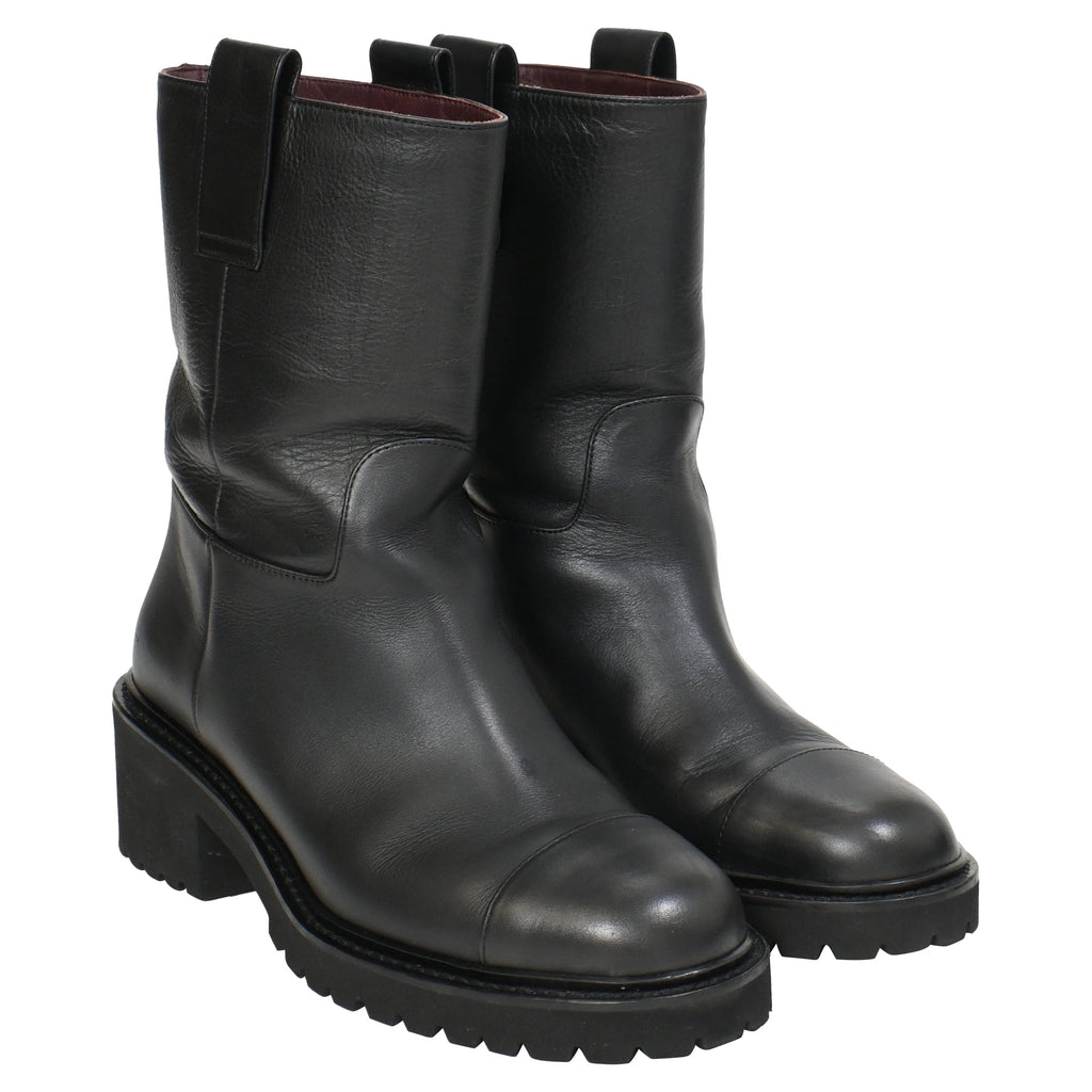 Chanel 2020 Interlocking CC Logo Moto Boots in Black Leather