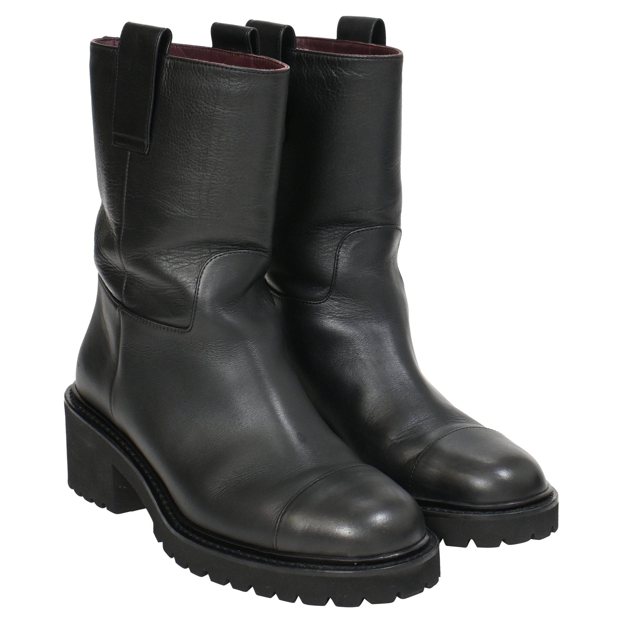 Chanel 2020 Interlocking CC Logo Moto Boots in Black Leather