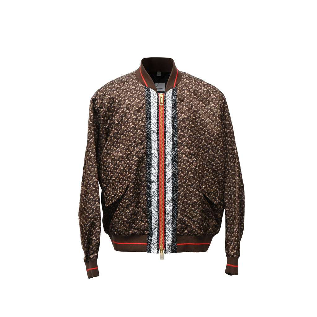 Burberry Monogram Zipped Bomber Jacket in Brown Polyamide