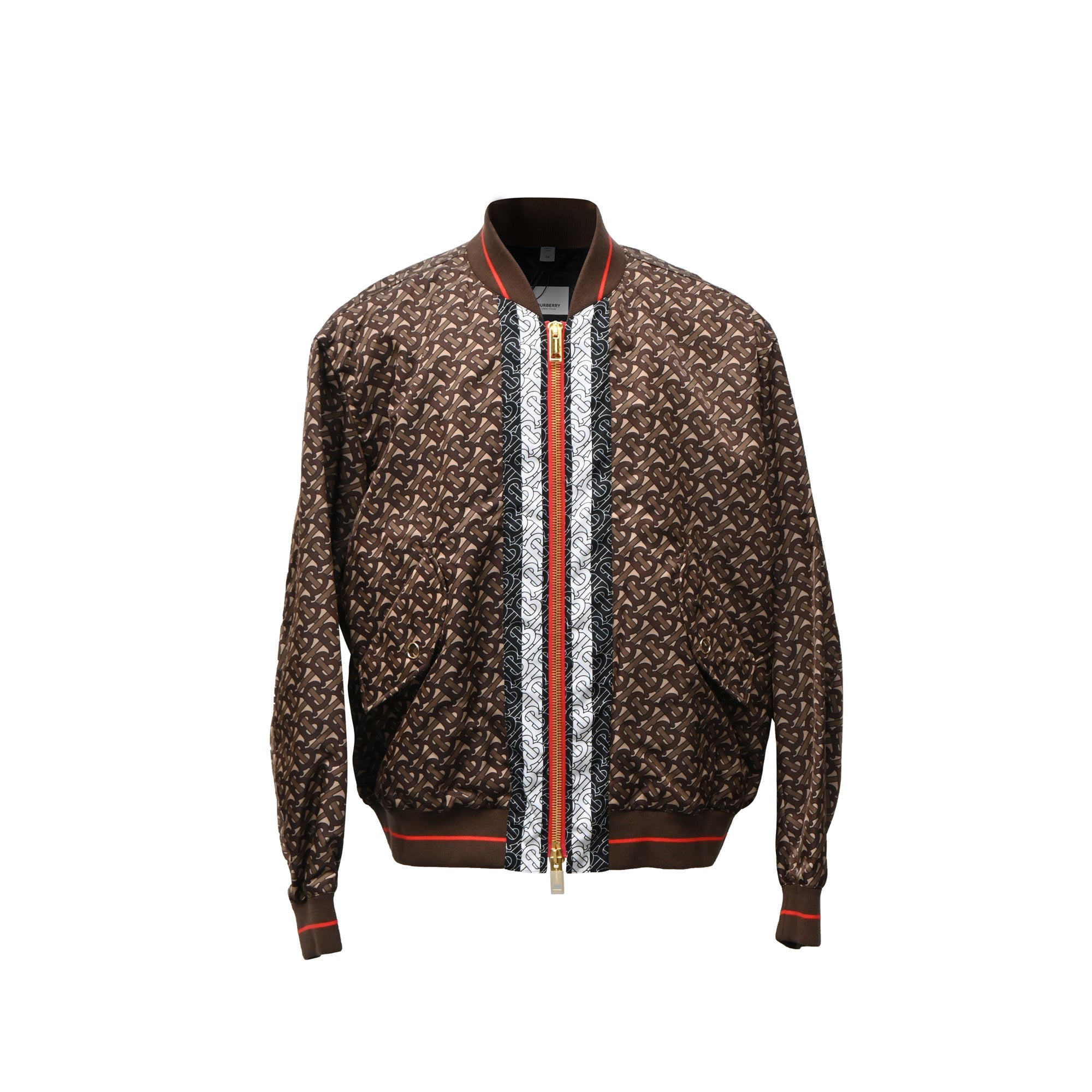 Burberry Monogram Zipped Bomber Jacket in Brown Polyamide