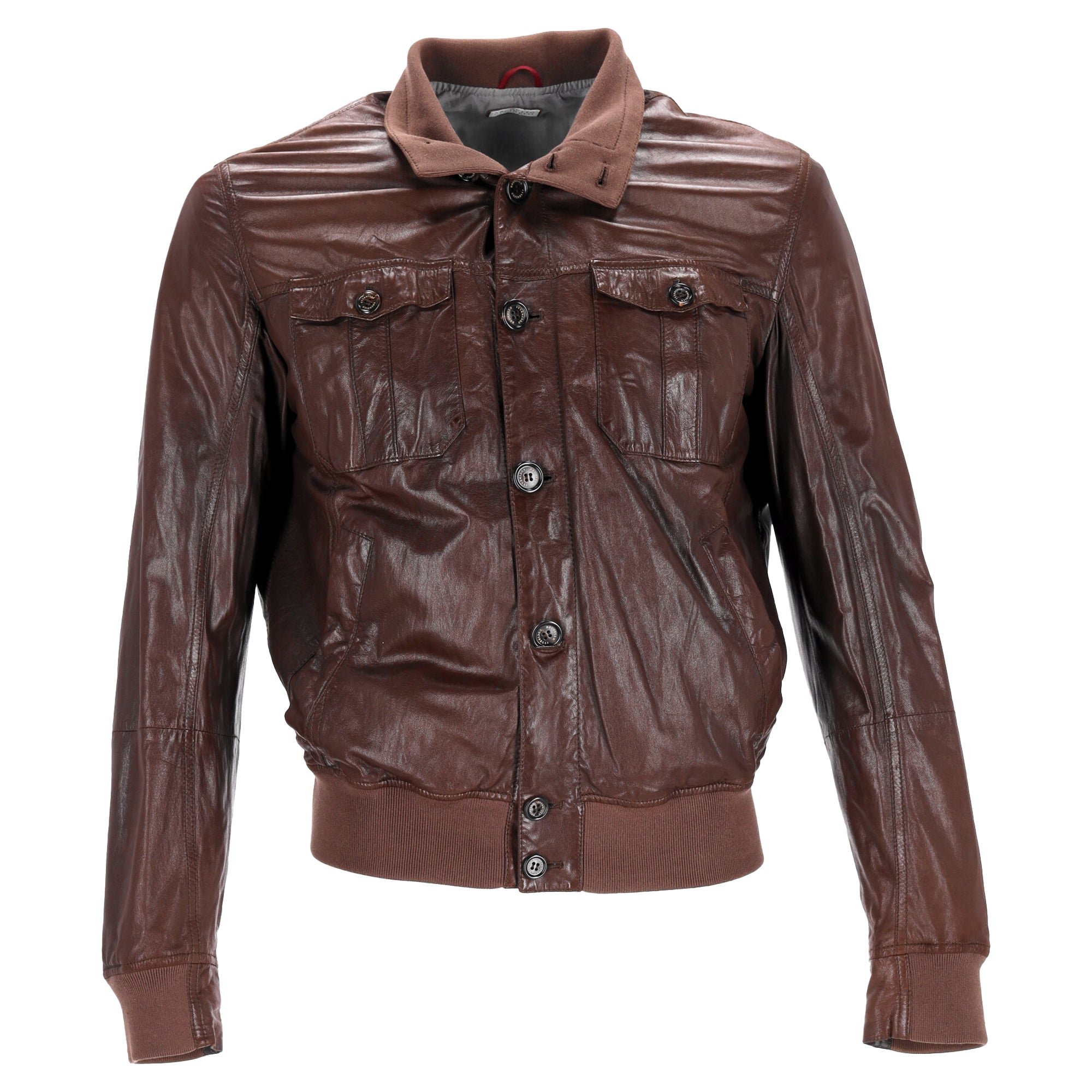 Brunello Cucinelli Bomber Jacket in Brown Leather