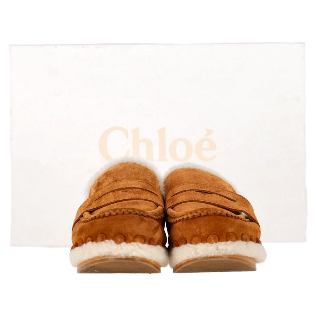 Chloé Joy Slippers In Brown Suede