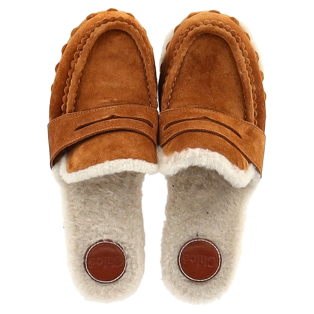 Chloé Joy Slippers In Brown Suede