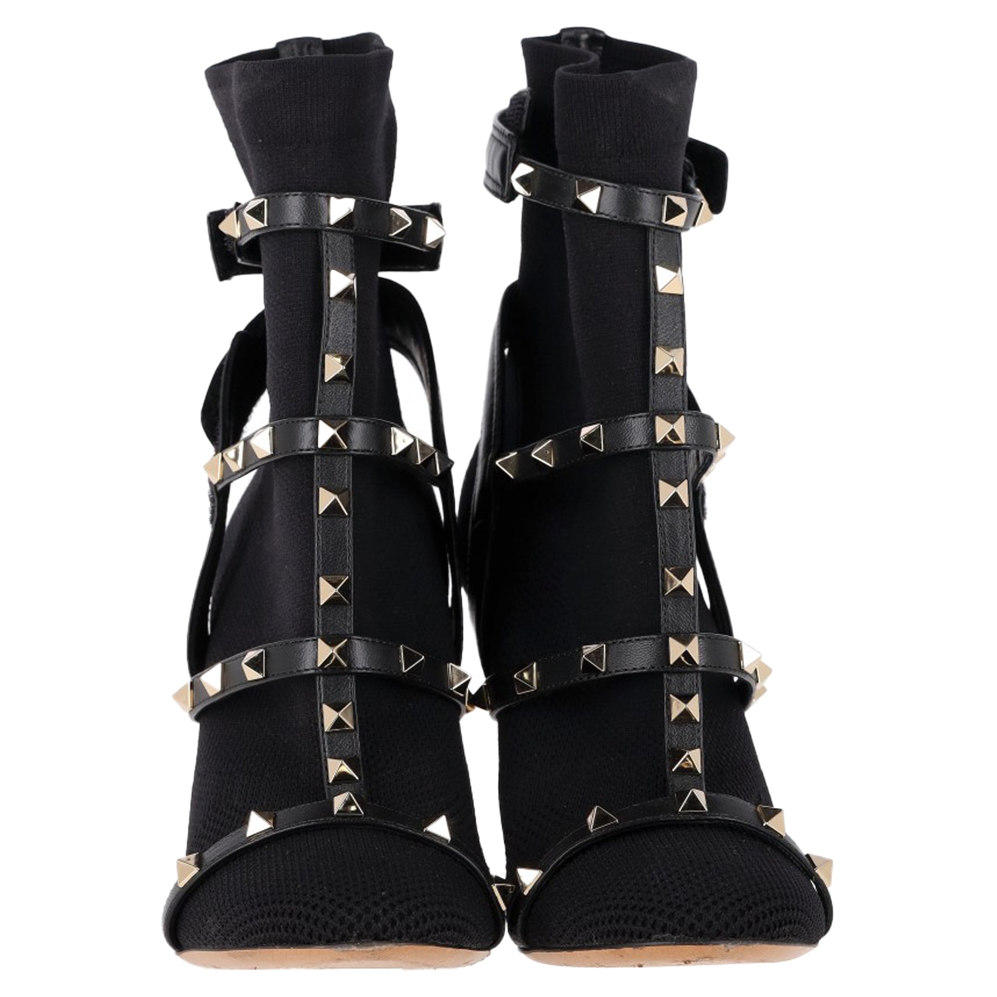 Valentino Knit Rockstud Caged Boots in Black Leather