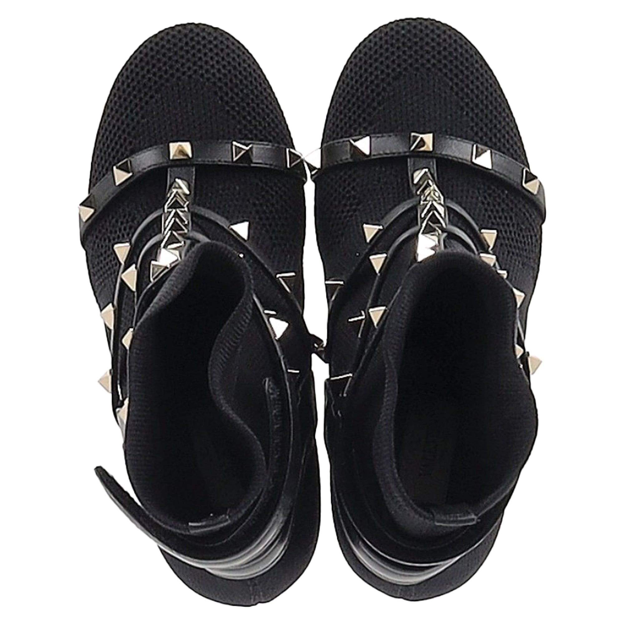 Valentino Knit Rockstud Caged Boots in Black Leather