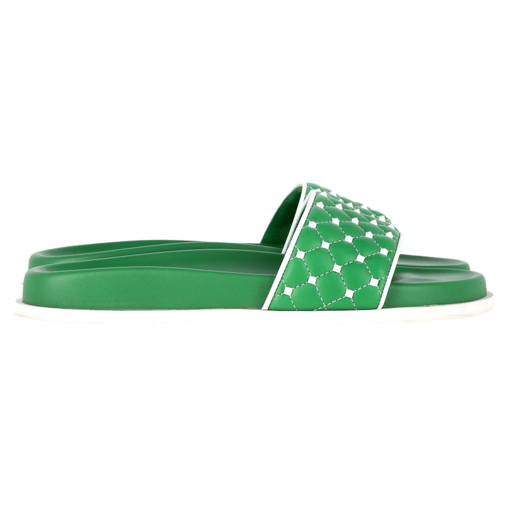 Valentino Garavani Rockstud Quilted Slides In Green Leather