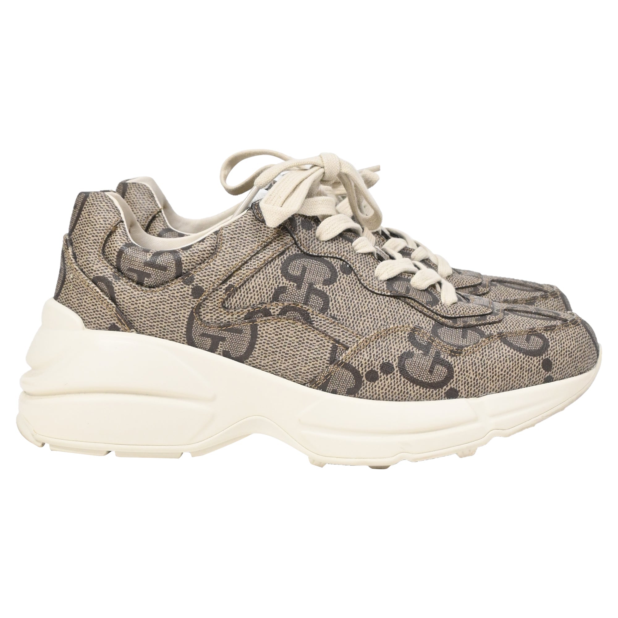 Gucci Rhyton Monogram Sneakers in Beige Coated Canvas