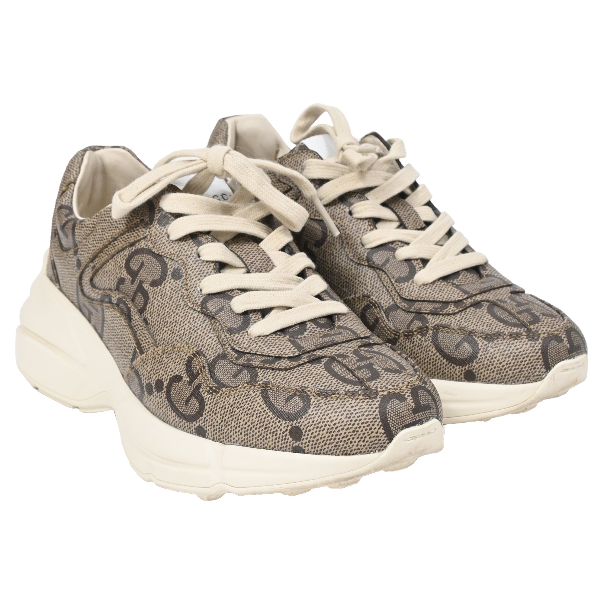 Gucci Rhyton Monogram Sneakers in Beige Coated Canvas