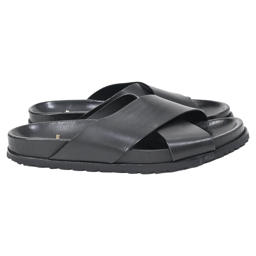 Saint Laurent Jimmy Flat Sandals in Black Leather