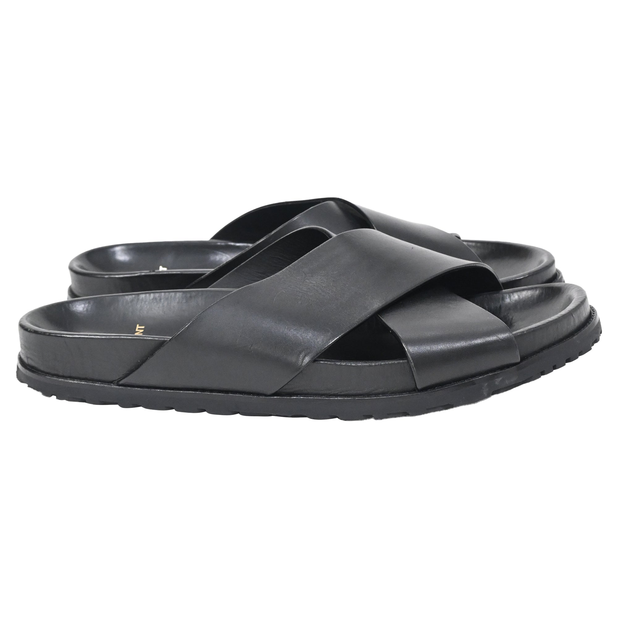 Saint Laurent Jimmy Flat Sandals in Black Leather