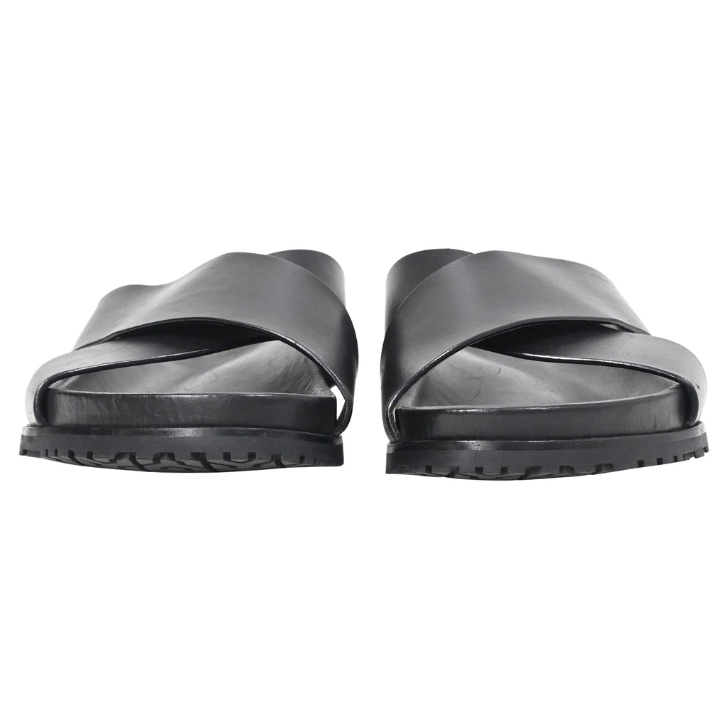 Saint Laurent Jimmy Flat Sandals in Black Leather