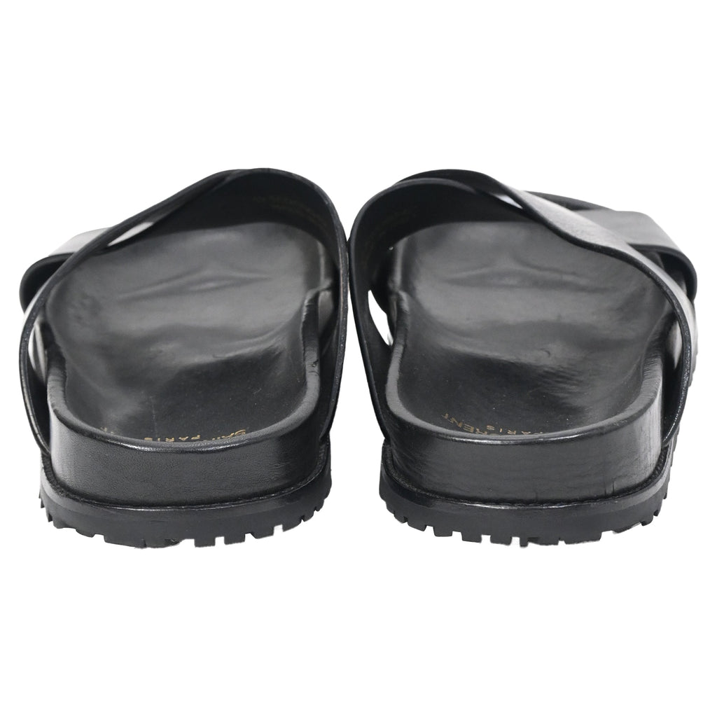 Saint Laurent Jimmy Flat Sandals in Black Leather