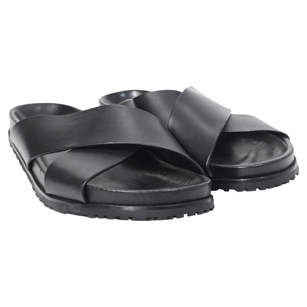 Saint Laurent Jimmy Flat Sandals in Black Leather