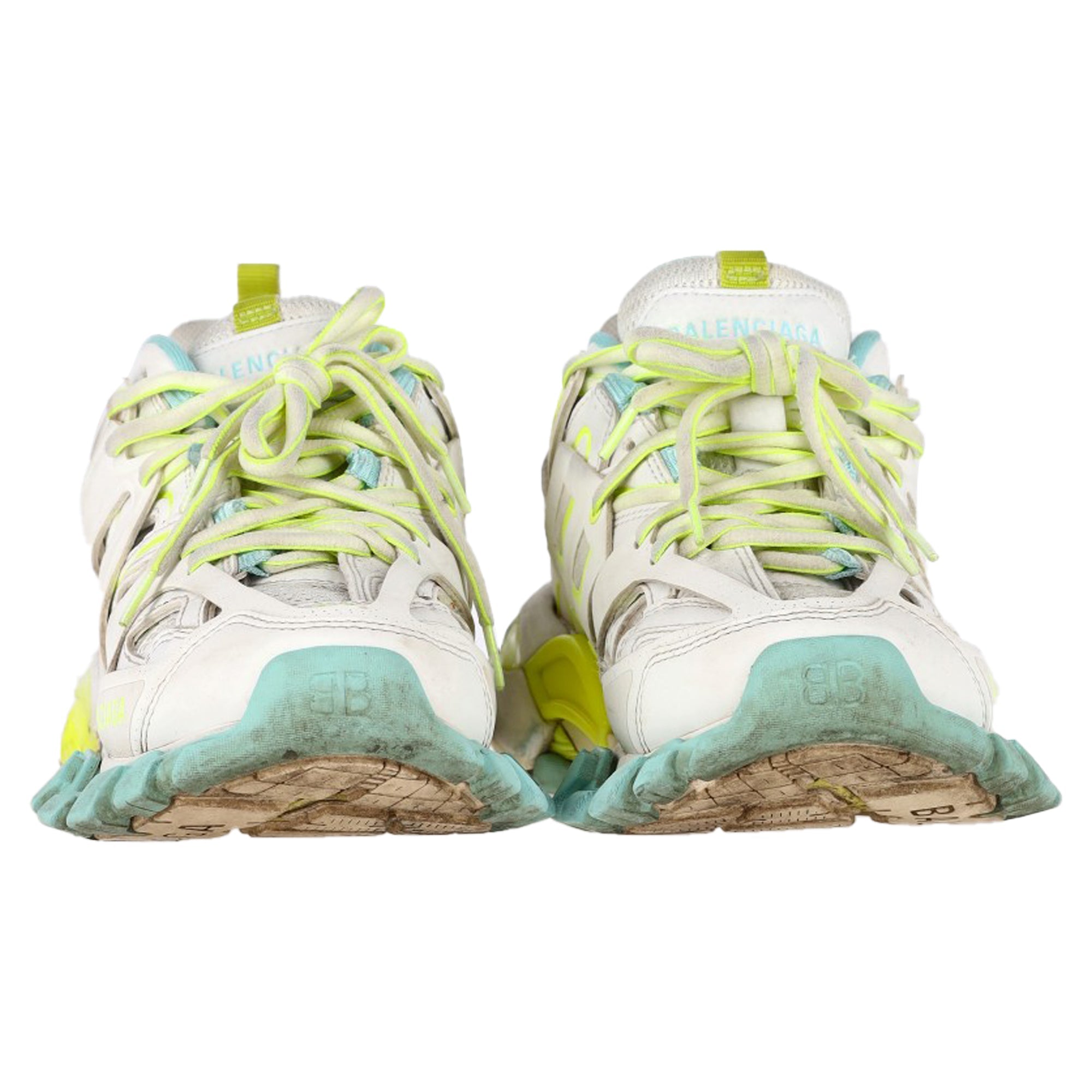 Women's Balenciaga Track Sneakers in White and Neon Polyurethane