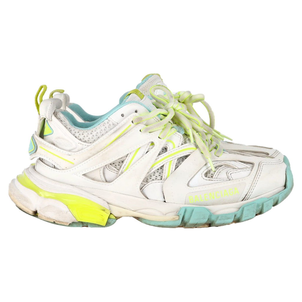 Women's Balenciaga Track Sneakers in White and Neon Polyurethane