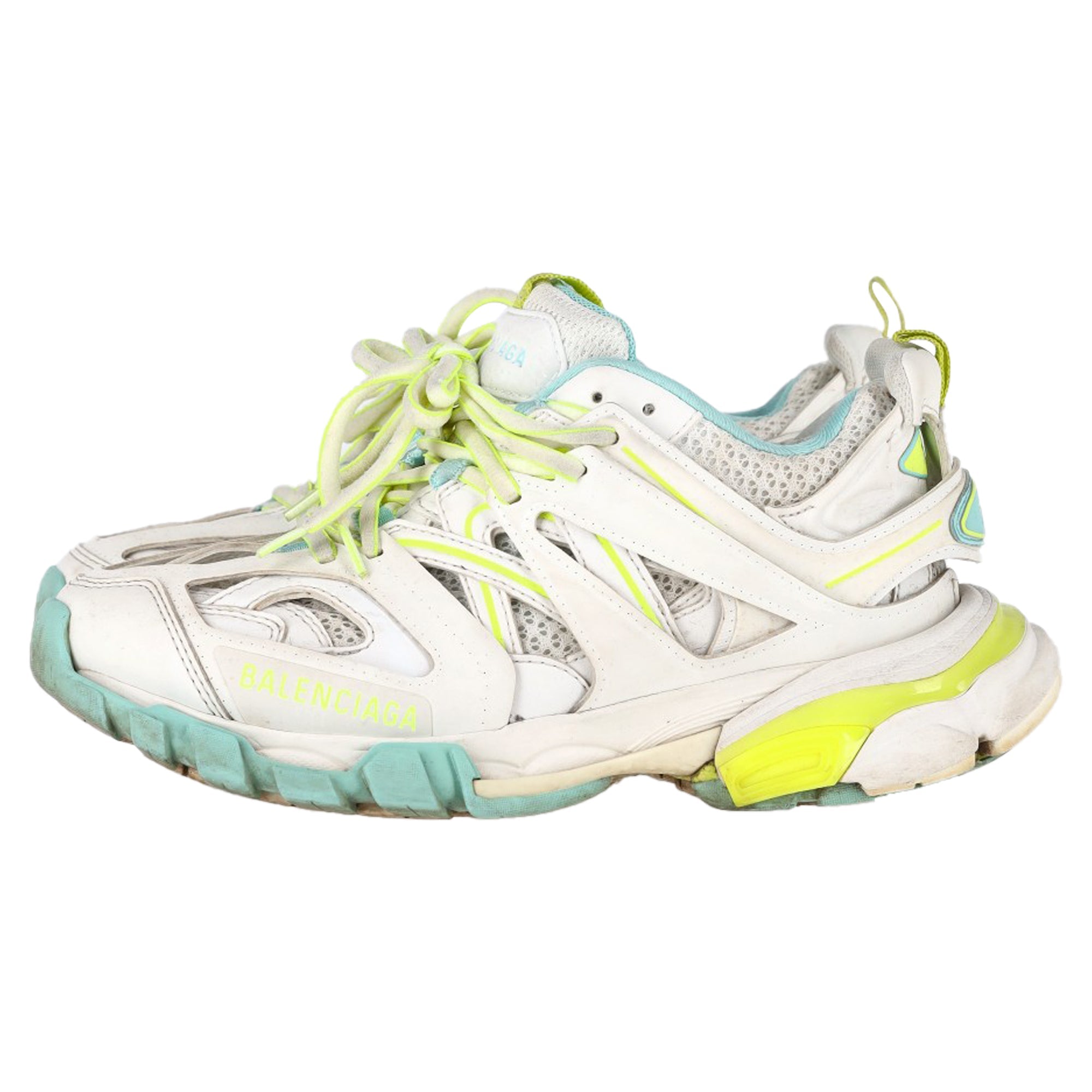 Women's Balenciaga Track Sneakers in White and Neon Polyurethane