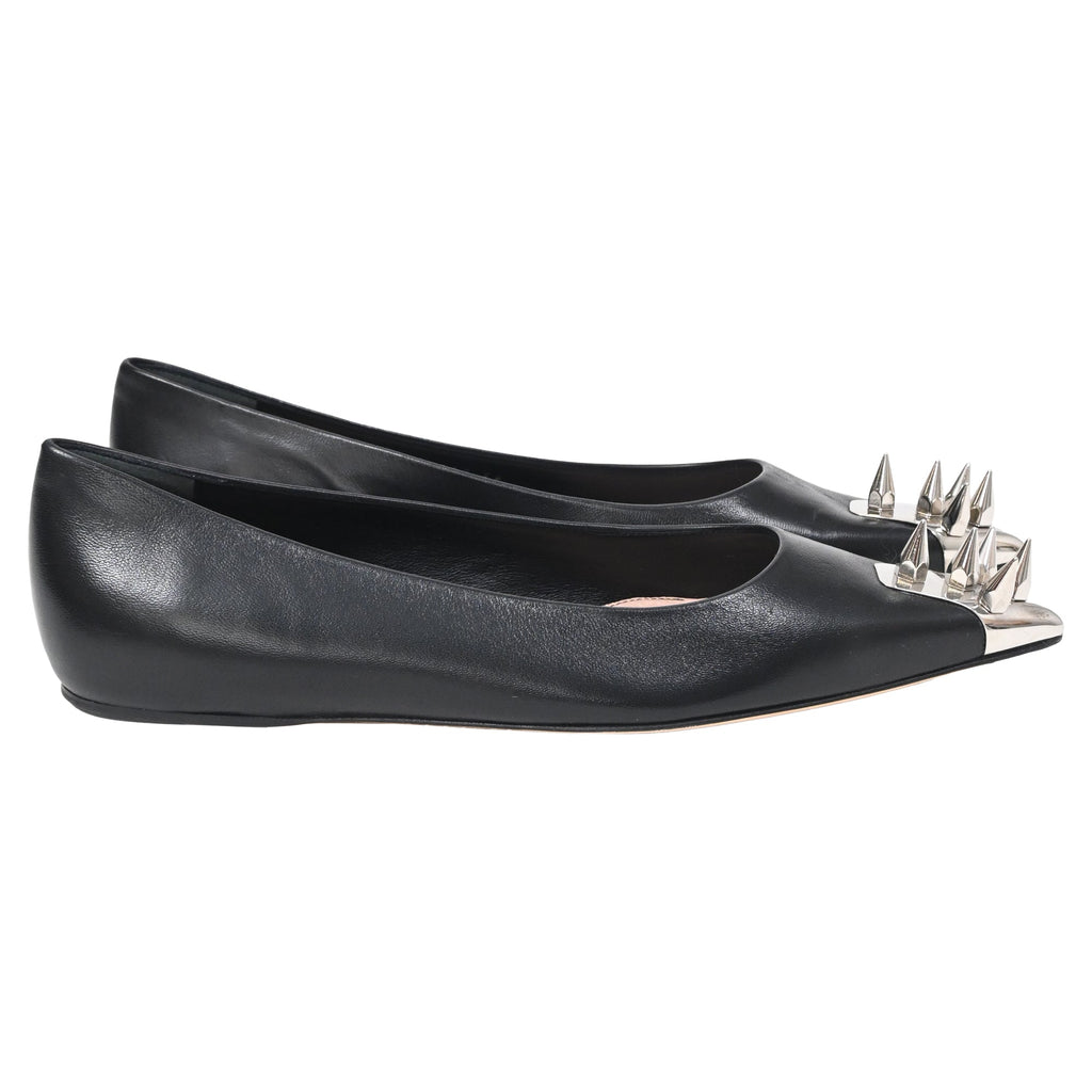 Alexander McQueen Spike Toe Ballerina Flats in Black Leather