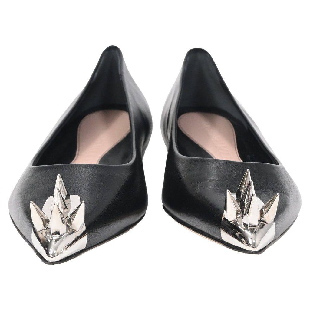 Alexander McQueen Spike Toe Ballerina Flats in Black Leather