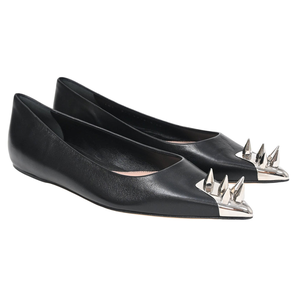 Alexander McQueen Spike Toe Ballerina Flats in Black Leather
