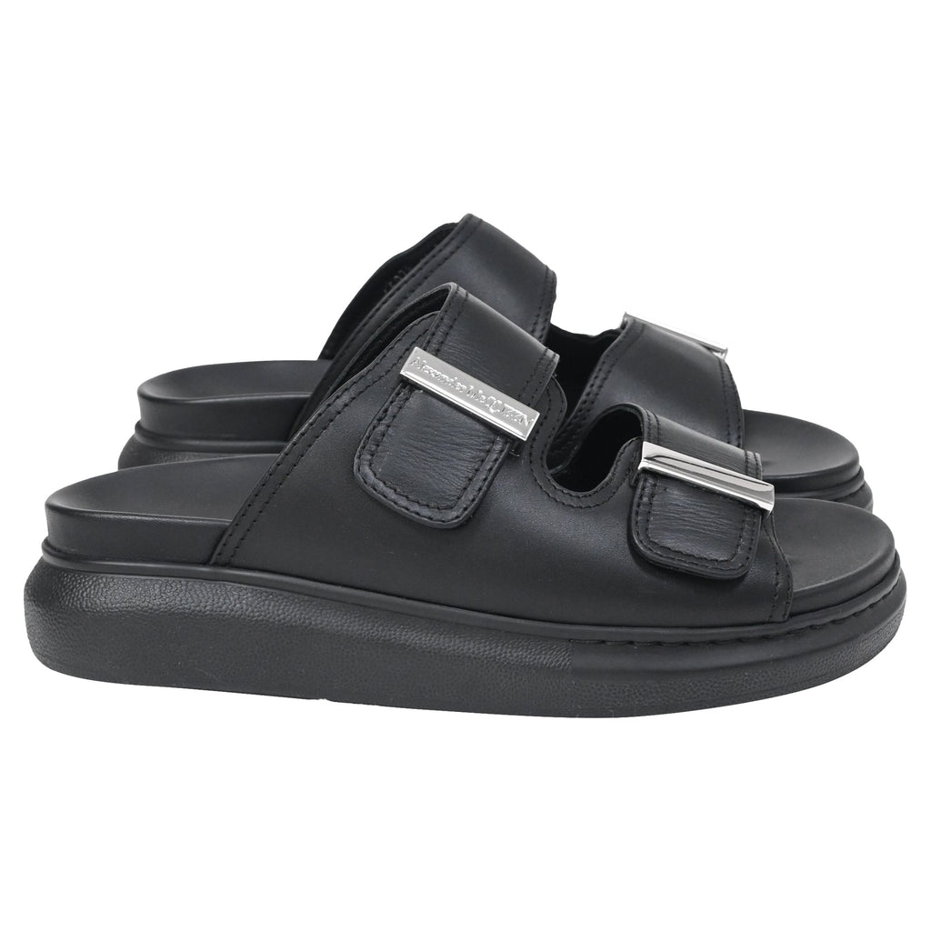 Alexander McQueen Hybrid Double Buckle Sandals in Black Leather