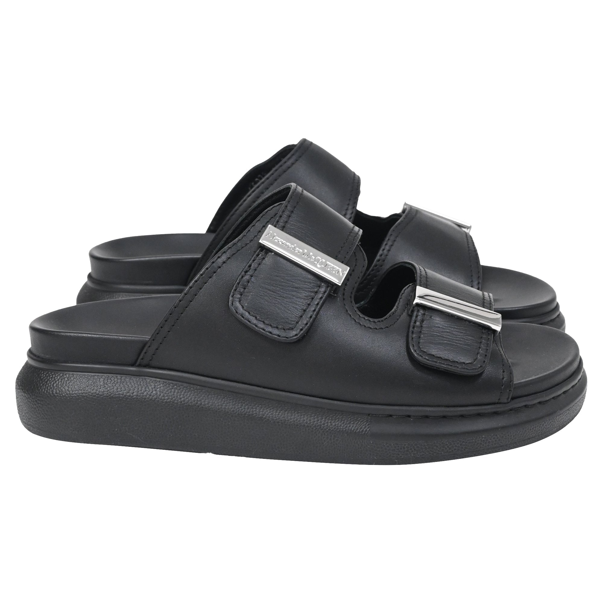 Alexander McQueen Hybrid Double Buckle Sandals in Black Leather