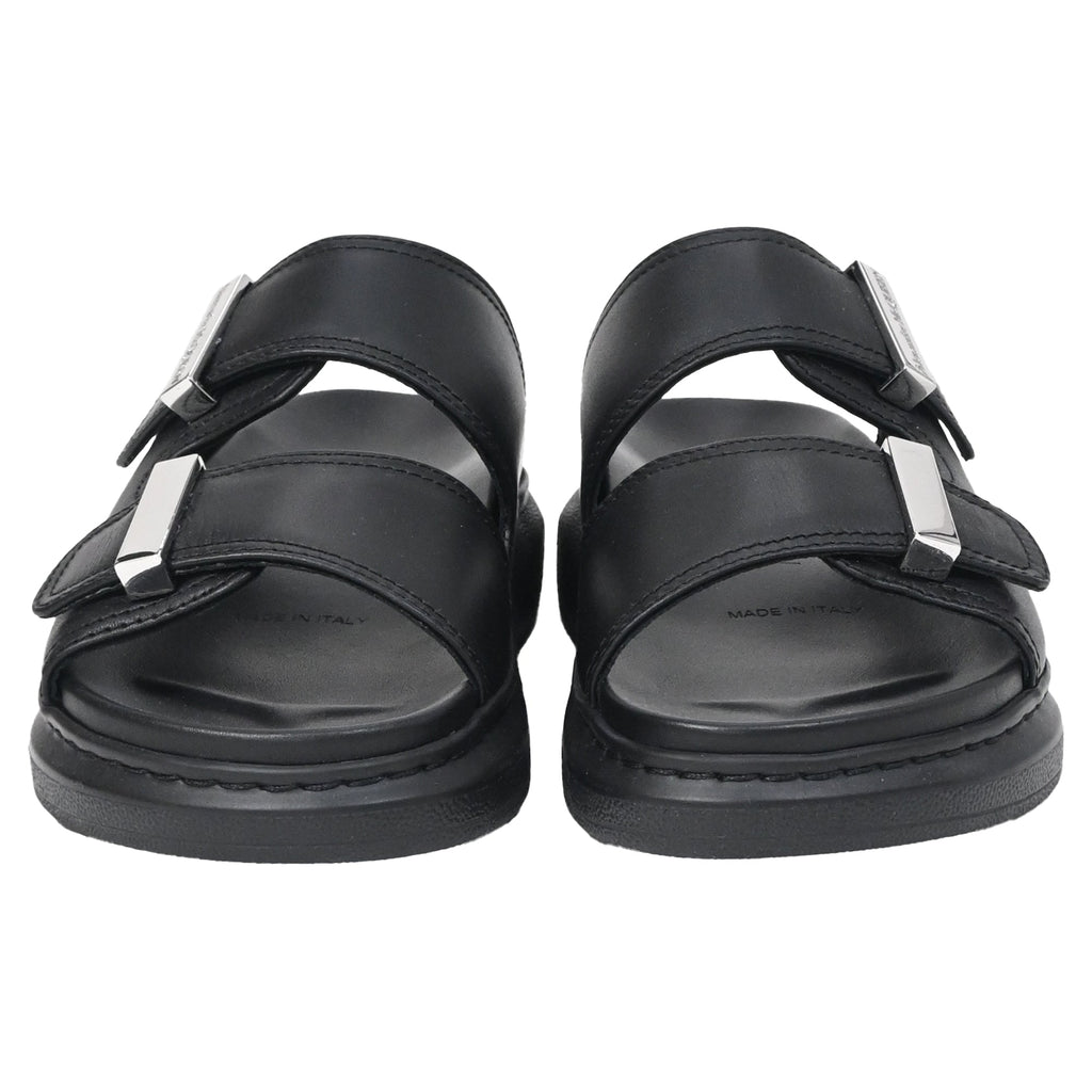Alexander McQueen Hybrid Double Buckle Sandals in Black Leather