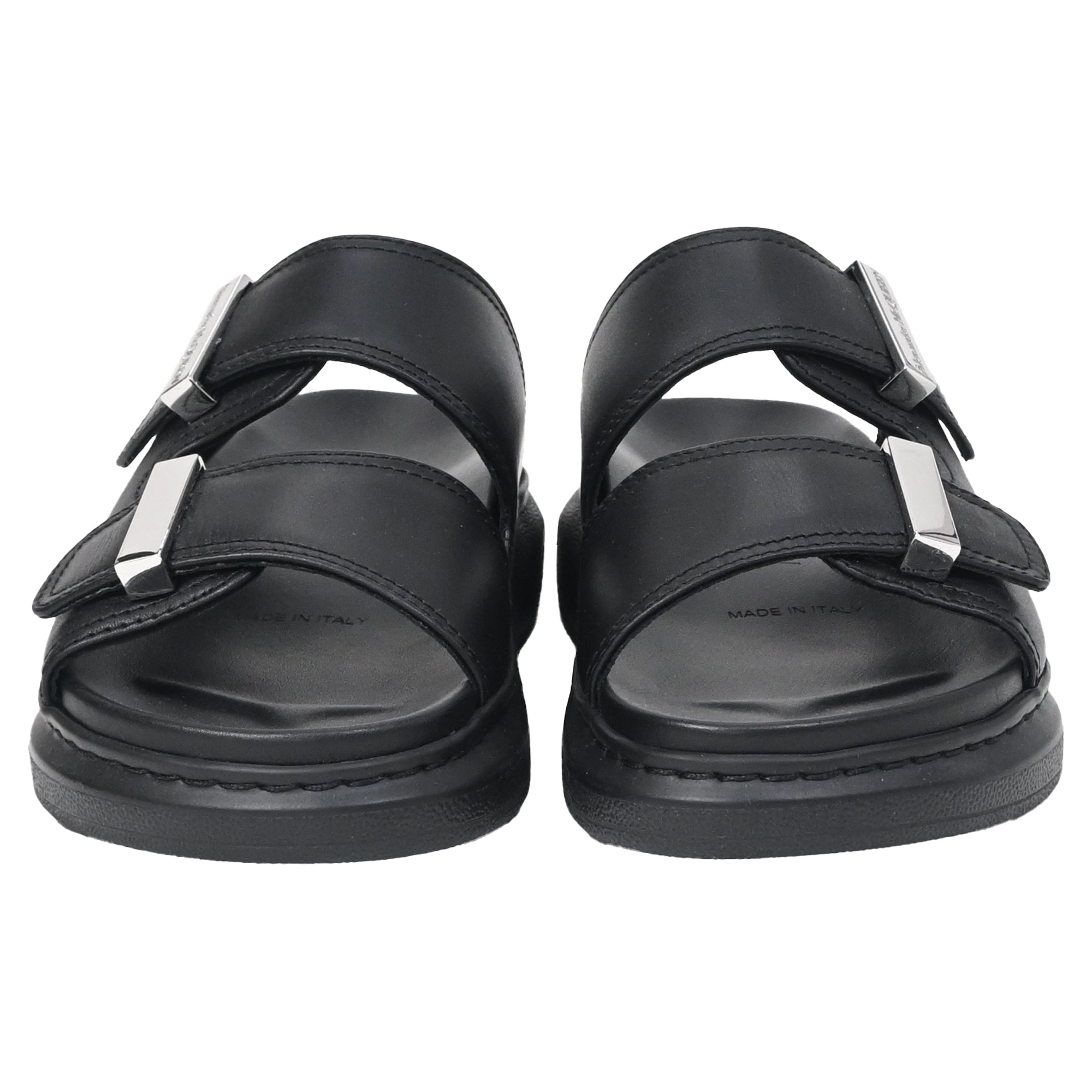 Alexander McQueen Hybrid Double Buckle Sandals in Black Leather